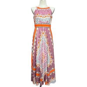 Chico's Sleeveless Scarf Print Maxi Dress Orange Pink Gray 0 Small 4